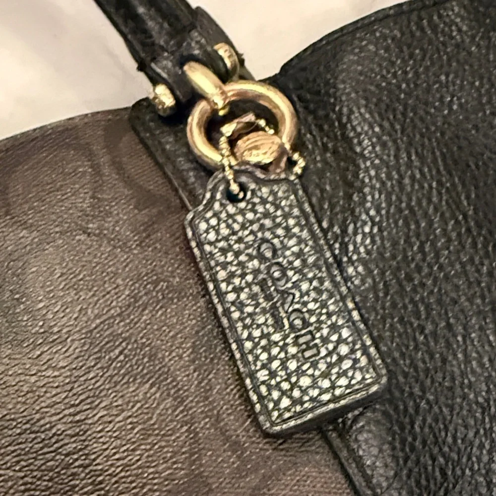 Coach slouchy satchel Signature Black and Brown leather Tote